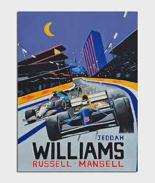Retro F1 Formule 1 Raceauto Posters - Neon City Canvas Muurkunst