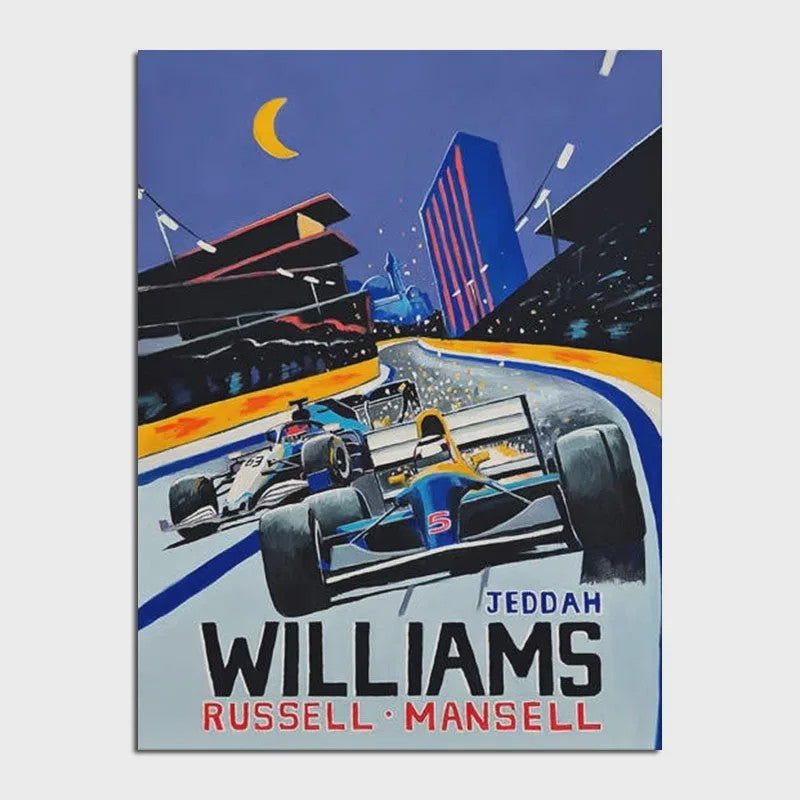 Retro F1 Formule 1 Raceauto Posters - Neon City Canvas Muurkunst
