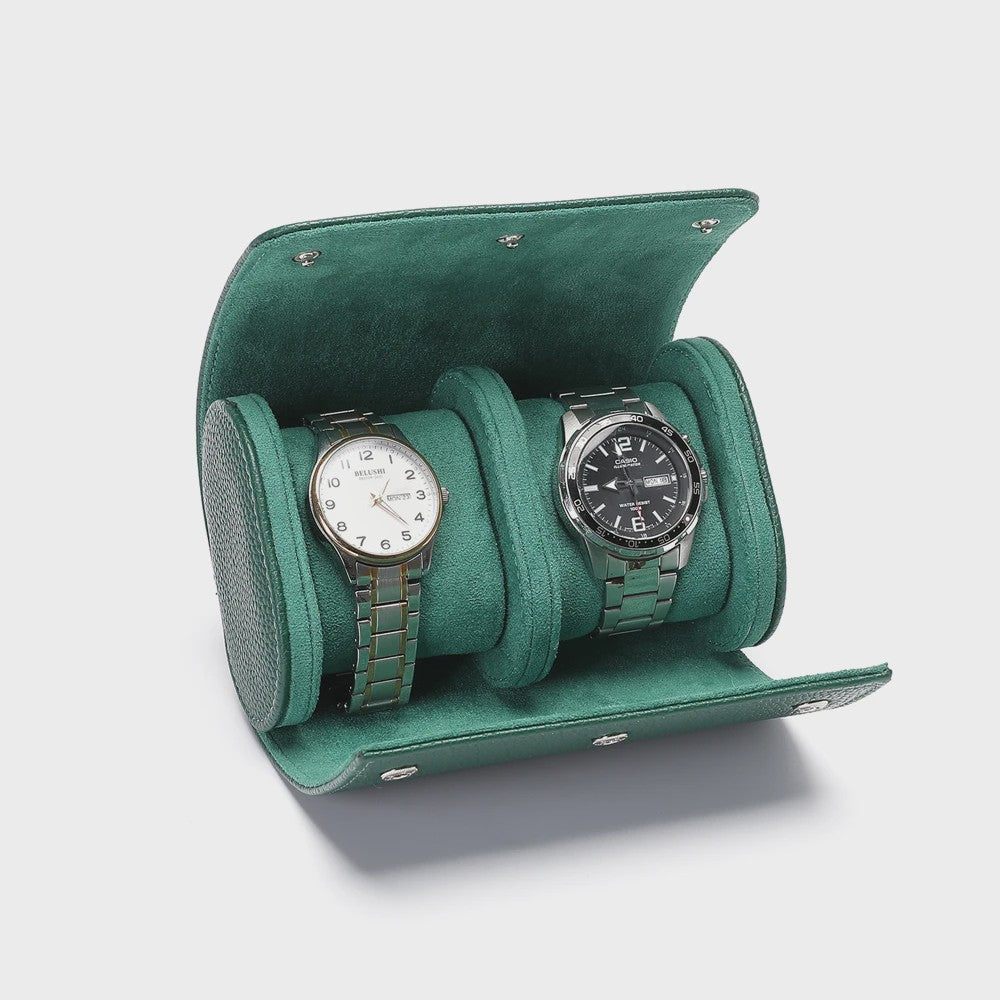 Luxe Embers Groene Horlogerolle - Echt Lederen Reis Etui voor 1, 2 of 3 Horloges