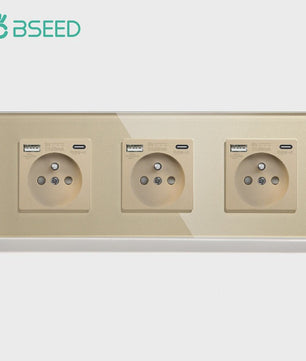 BSEED Wandcontactdoos met Dubbele USB & Type-C Poorten - Stijlvol Glazen Frame