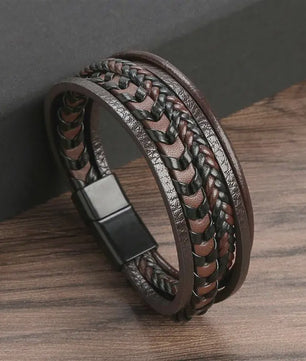 Stijlvolle Heren Armband van Gevlochten Leer - Multi-layer Fashion Accessoire