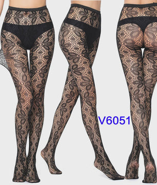 Dames Visnet Panty's met Jacquard Weefsel - Gothic Kant & Spider Net Stijl