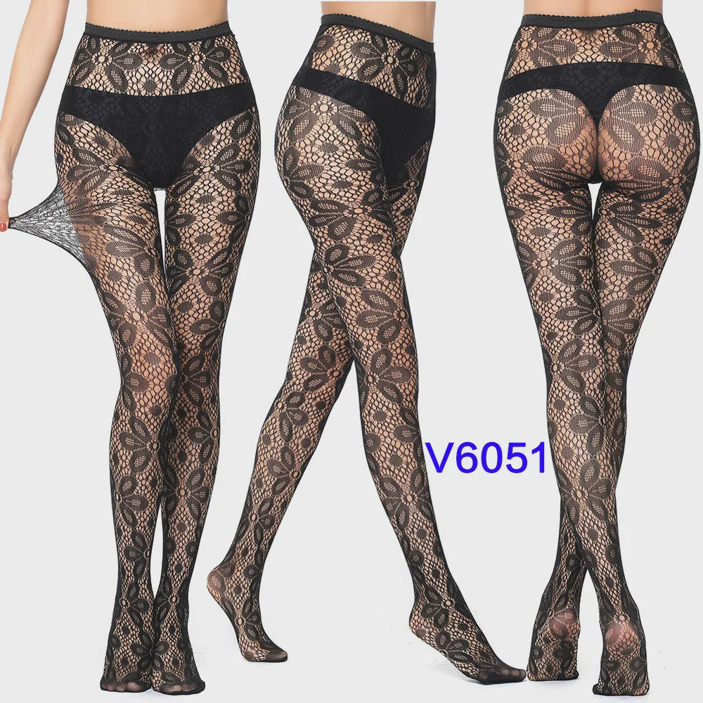 Dames Visnet Panty's met Jacquard Weefsel - Gothic Kant & Spider Net Stijl