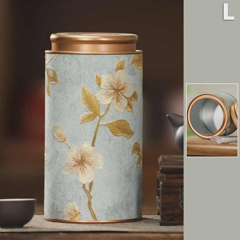 Decoratieve Theeblik met Bloemenprint - Afsluitbare Opbergbus voor Thee