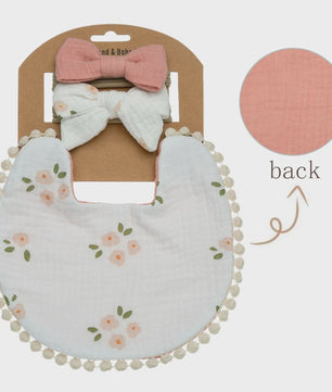 Babyset: 3x Babyluiers met Strik Haarbandjes - Bloemenprint & Pompons