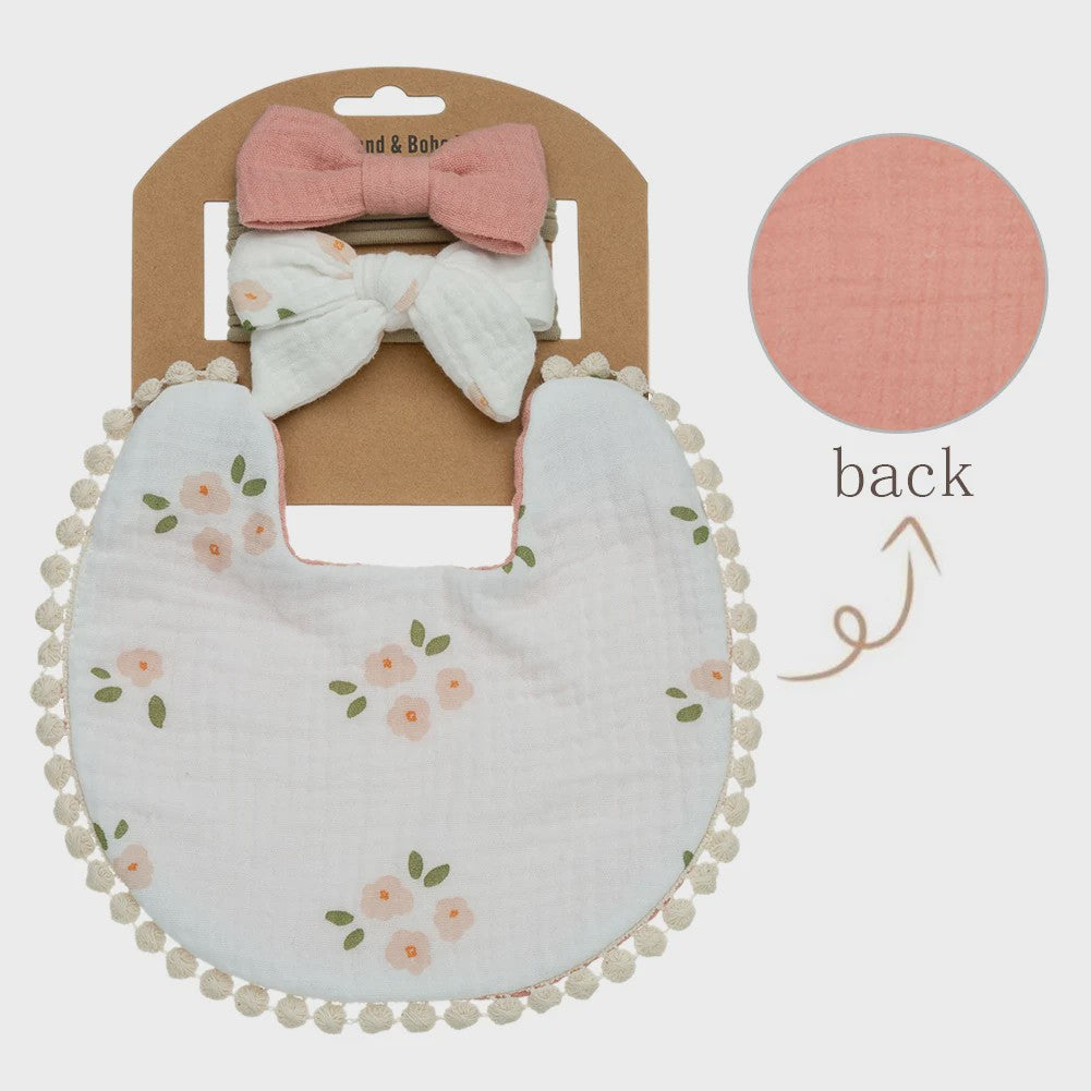 Babyset: 3x Babyluiers met Strik Haarbandjes - Bloemenprint & Pompons