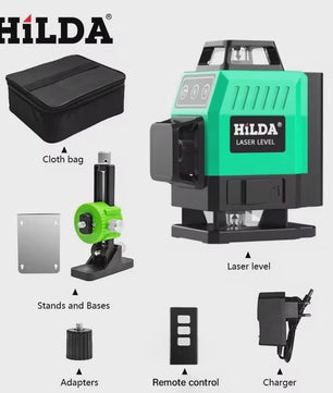 HILDA 16/12 Lijnen Groene Laserwaterpas Zelfnivellerend 360° Horizontaal & Verticaal