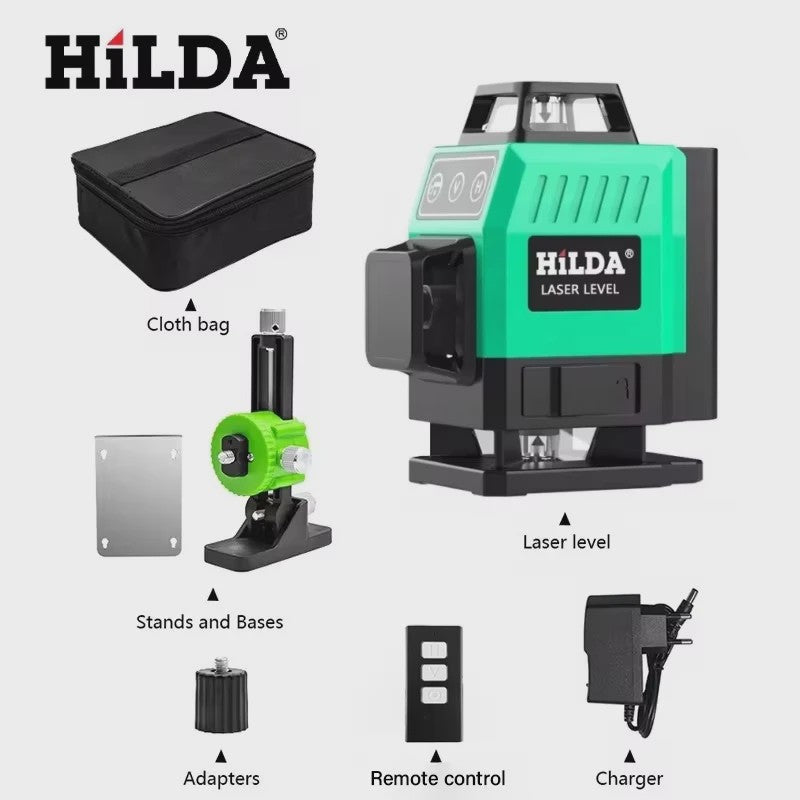 HILDA 16/12 Lijnen Groene Laserwaterpas Zelfnivellerend 360° Horizontaal & Verticaal