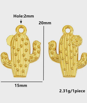 Set van 4 Gouden Bedeltjes: Zon, Hart, Schelp, Vis & Cactus - Roestvrij Staal 18k Goud PVD - DIY Sieraden Maken