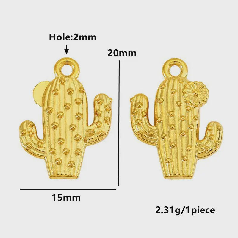 Set van 4 Gouden Bedeltjes: Zon, Hart, Schelp, Vis & Cactus - Roestvrij Staal 18k Goud PVD - DIY Sieraden Maken