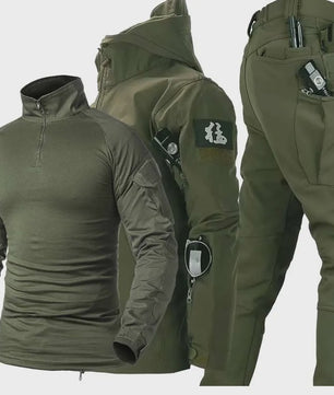 Militaire Softshell Combat Set: Ademend Uniform met Capuchon Jas en Cargo Broek - Ideaal voor Jacht & Outdoor