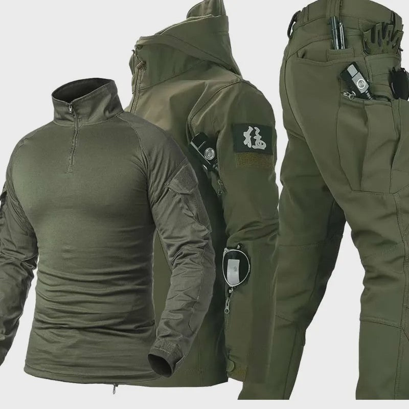 Militaire Softshell Combat Set: Ademend Uniform met Capuchon Jas en Cargo Broek - Ideaal voor Jacht & Outdoor