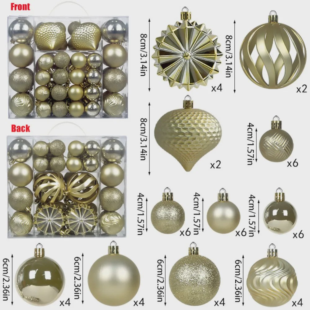 48-delige Set Kerstballen Plastic - Effen Kleur & Diverse Maten (4/6/8cm) voor Kerstboom Decoratie