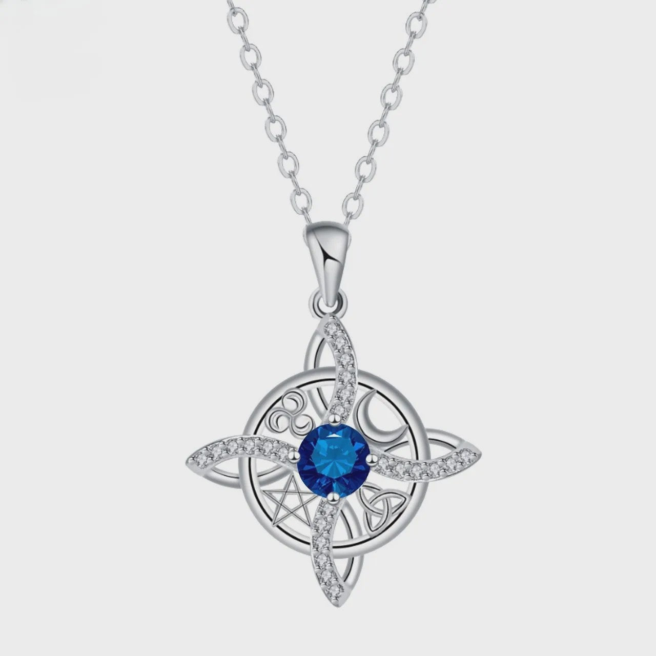 Mystieke Wicca Knoop Ketting met Kristal en Geboortesteen - Ster Maan Amulet