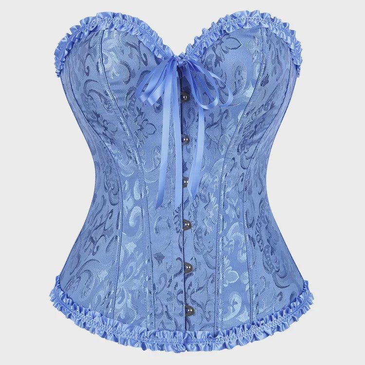 Victoriaans Jacquard Corset Top met Kant en Bloemenprint - Sexy Bustier voor Dames