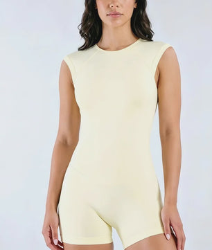 HISTELLO Seamless Gym Jumpsuit Dames - Korte Mouw, Backless & Slim Fit voor Fitness & Yoga