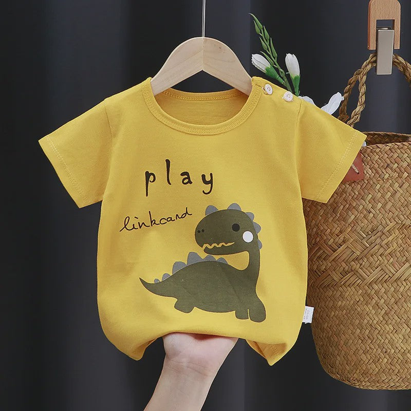 Zomer T-shirt Kinderen Katoen met Vrolijke Cartoon Print - 0-4 Jaar