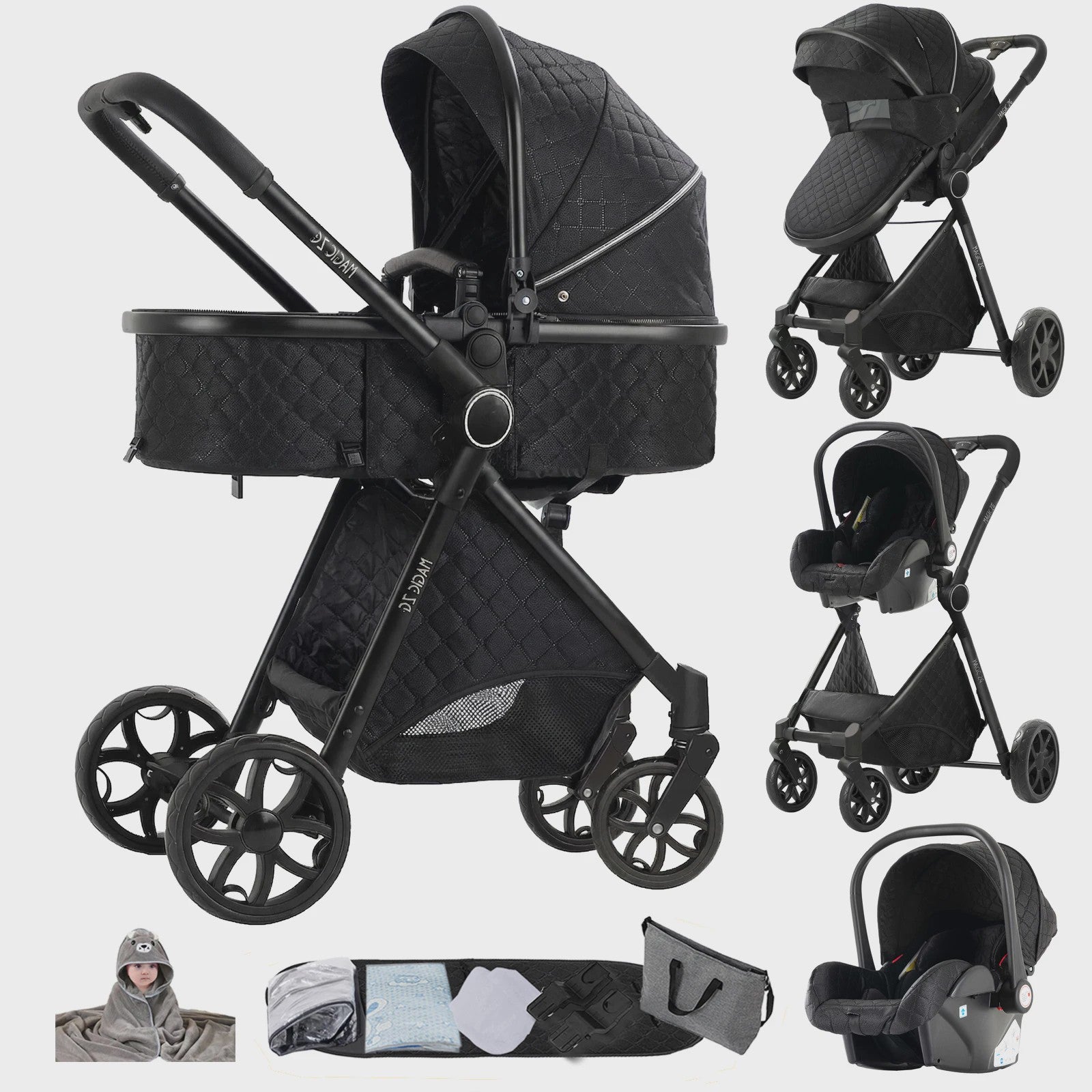Magic ZC Premium 3-in-1 Baby Reiswieg & Kinderwagen Set - Luxe Beige, Compact, Inclusief Autostoel & Draagmand, Geschikt Vanaf Geboorte