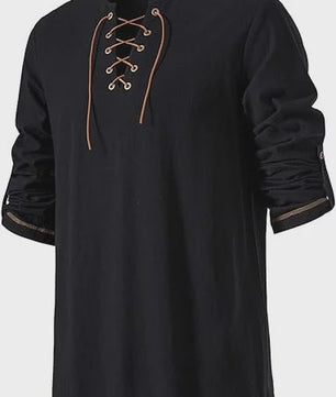 Heren Middeleeuwse Tuniek met Vetersluiting - Renaissance, Viking & Piraat Kostuum Shirt