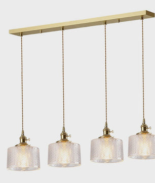 Vintage Groene Glazen Hanglamp - Nordic Stijl, Koperen Accent