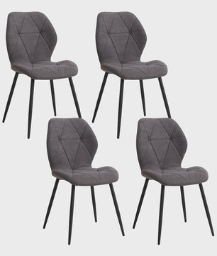 Set van 2, 4 of 6 Eetkamerstoelen - Gestoffeerd, Gewatteerd Linnenlook Stof, Metalen Poten