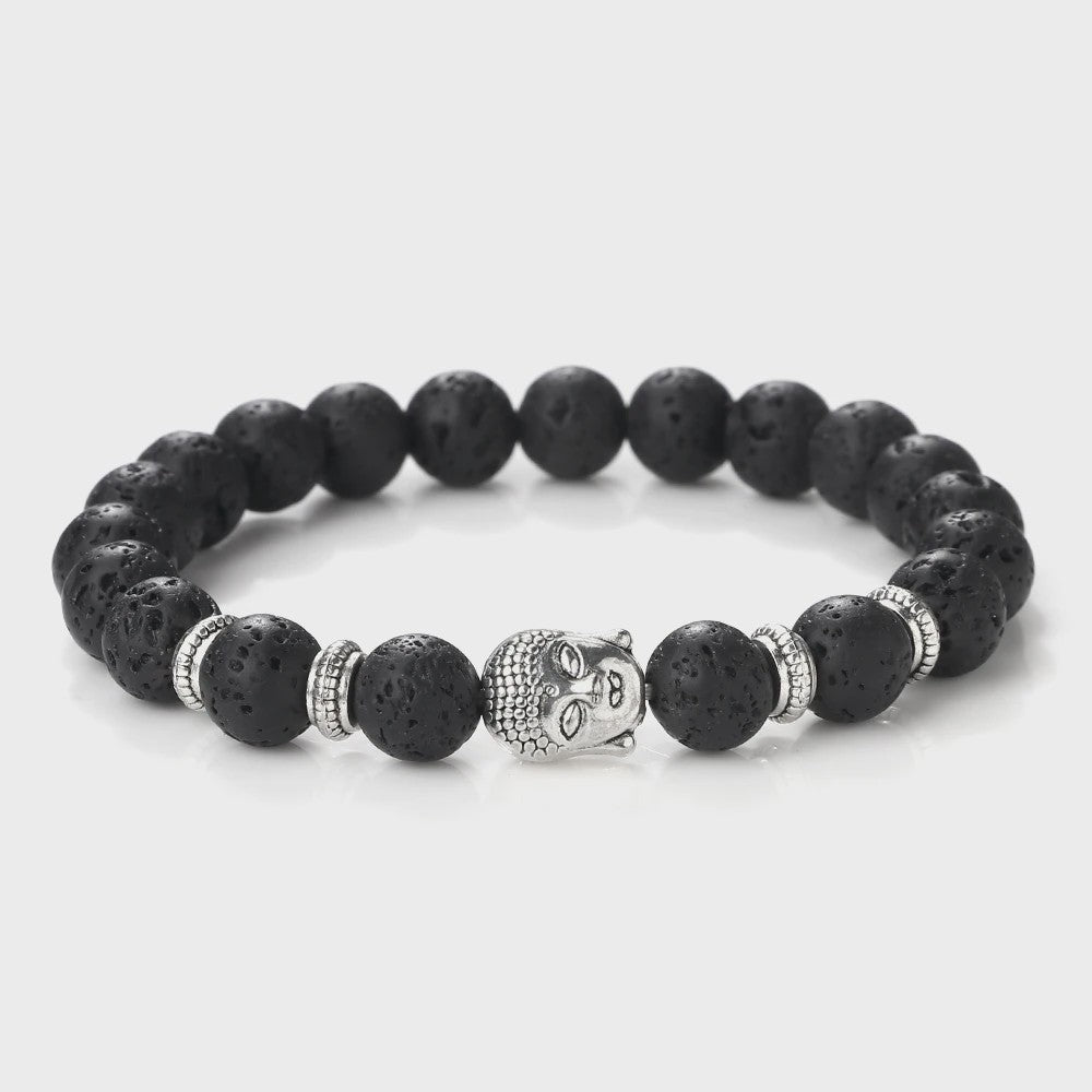 Buddha Hoofd Kralen Armbanden - Natuursteen (Tijgeroog, Vulkanisch, Malachiet, Rozenkwarts)