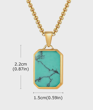 Vnox Heren Turquoise Hanger Ketting - RVS Boxketting, Vintage Stijl