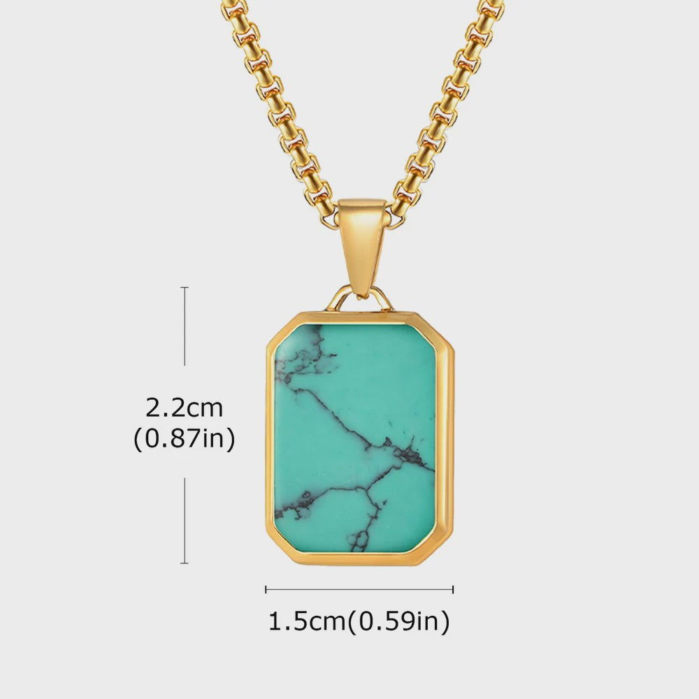 Vnox Heren Turquoise Hanger Ketting - RVS Boxketting, Vintage Stijl