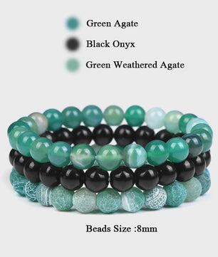 Set van 3 Natuursteen Armbanden: Rozenkwarts, Obsidiaan & Tijgeroog