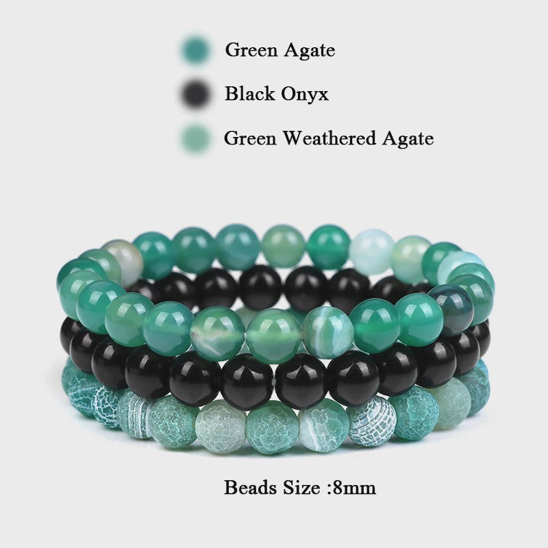 Set van 3 Natuursteen Armbanden: Rozenkwarts, Obsidiaan & Tijgeroog
