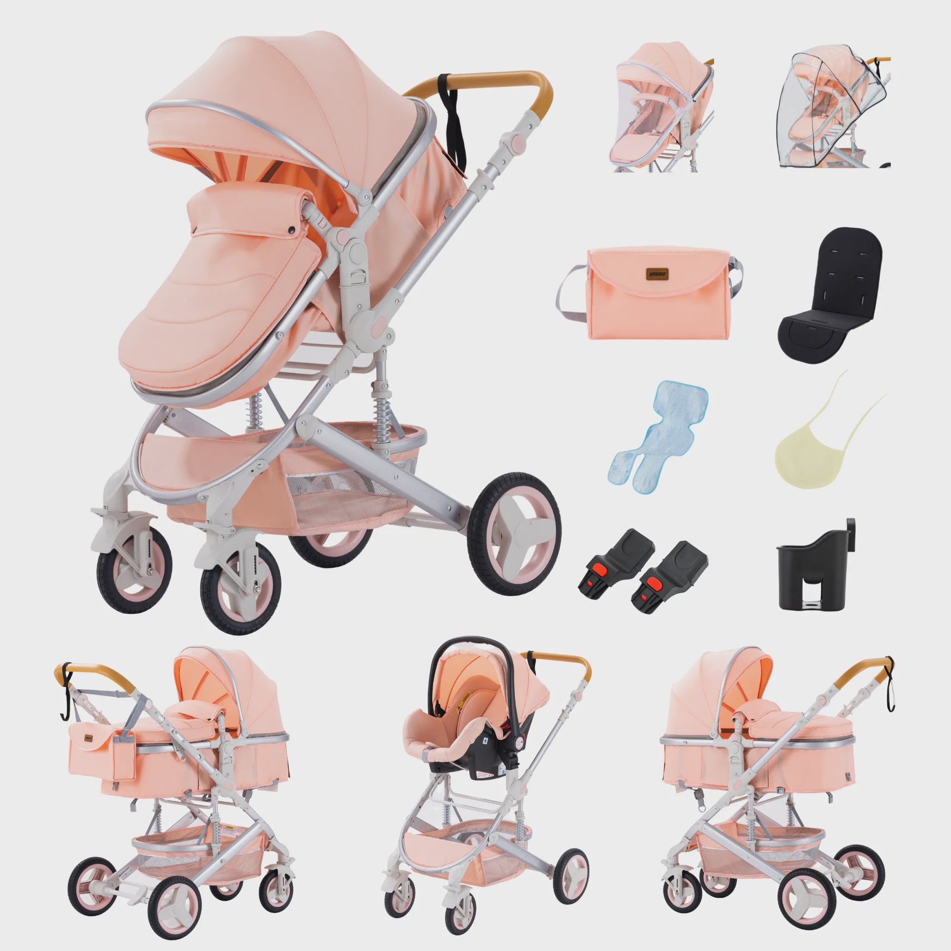 3-in-1 Multifunctionele Kinderwagen - Lichtgewicht en Compact met Babyzitje en Reiswieg