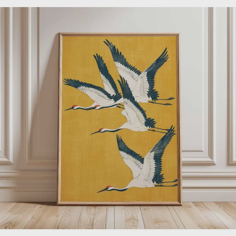 Elegante Japanse Kraanvogels Poster - Aziatische Wanddecoratie op Canvas