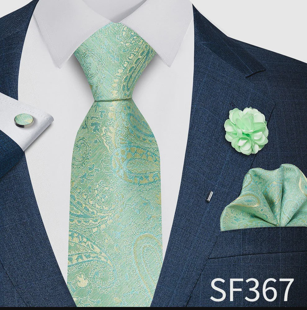 Luxe Heren Set: Paarse Paisley Stropdas, Manchetknopen, Pochet & Boutonnière - 8cm Breed