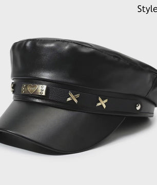 Klassieke Zwarte PU Lederen Baret met Vizier - Retro Stijl Pet voor Dames