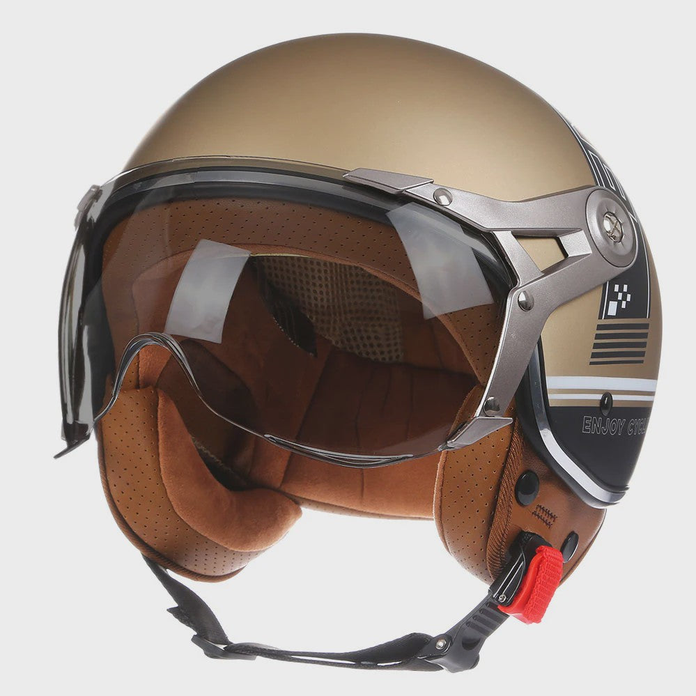 Retro Open Face Motorhelm 3/4 Vintage Chopper Scooter Helm - DOT Goedgekeurd