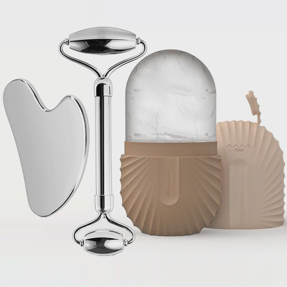 Gezichtsroller & Gua Sha Set: Luxe Roestvrij Staal & IJsroller voor Huidverzorging