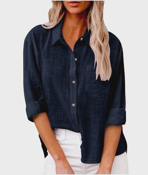 Dames Blouse met Lange Mouwen - Katoen Linnen Look