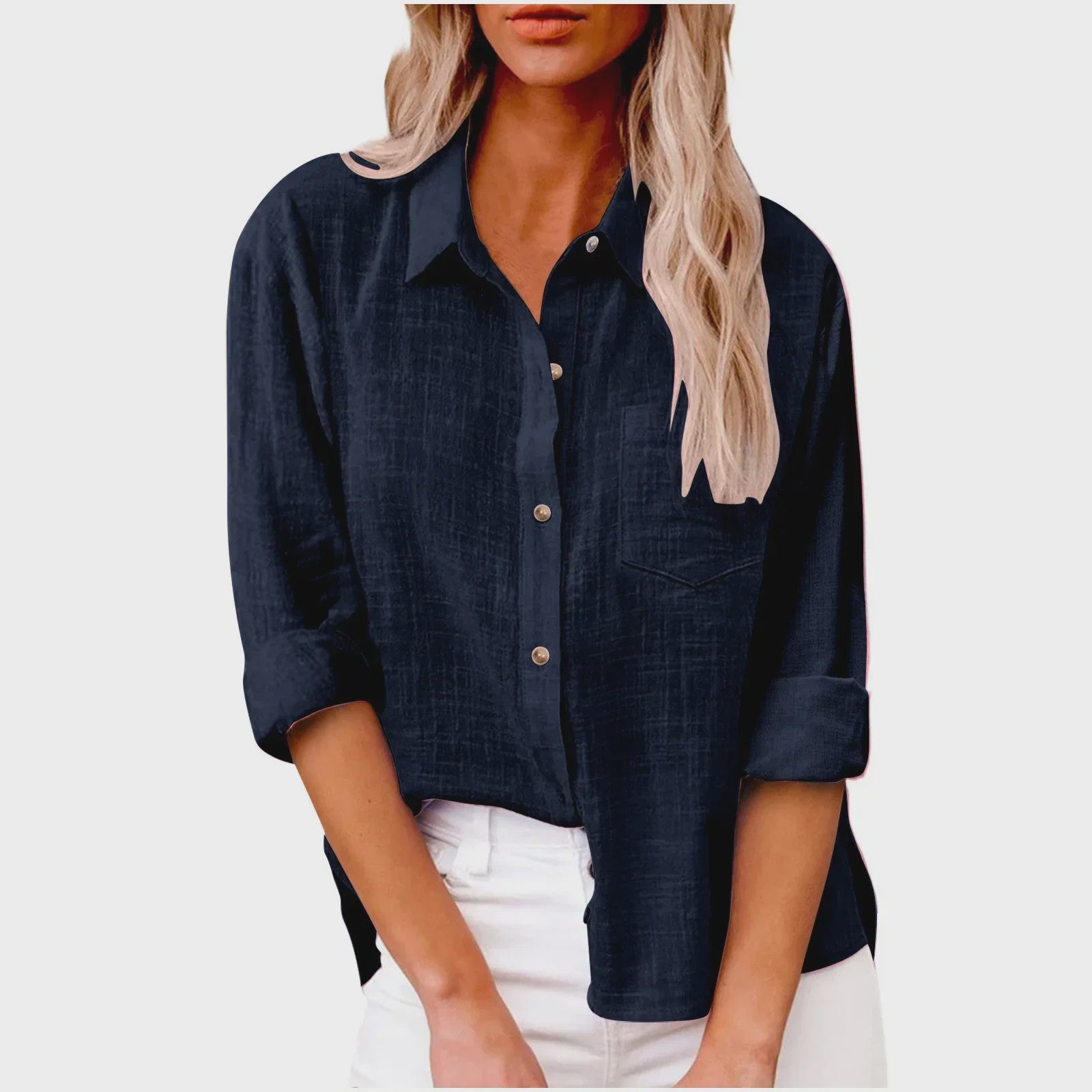 Dames Blouse met Lange Mouwen - Katoen Linnen Look