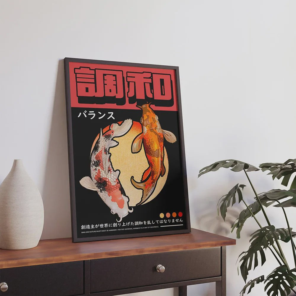Japanse Koi Vis & Okinawa Vintage Poster - Japandi Wanddecoratie