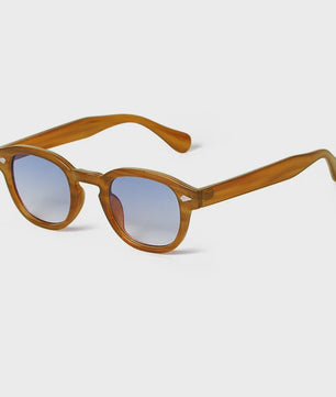 Vintage Zonnebril Dames Heren - Retro Rond Montuur met Gele & Blauwe UV400 Lenzen