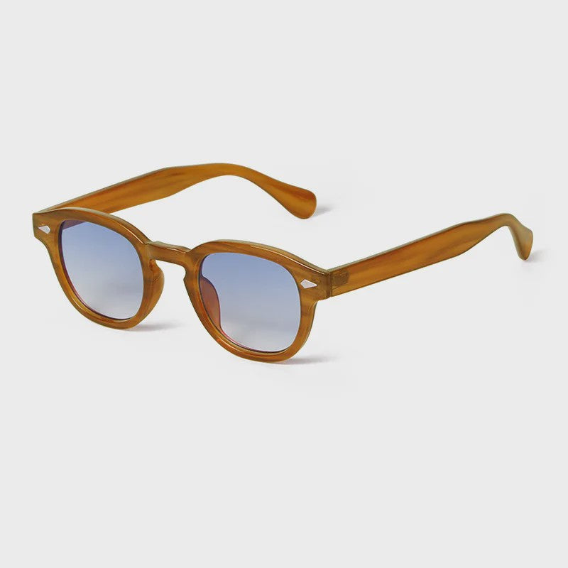Vintage Zonnebril Dames Heren - Retro Rond Montuur met Gele & Blauwe UV400 Lenzen