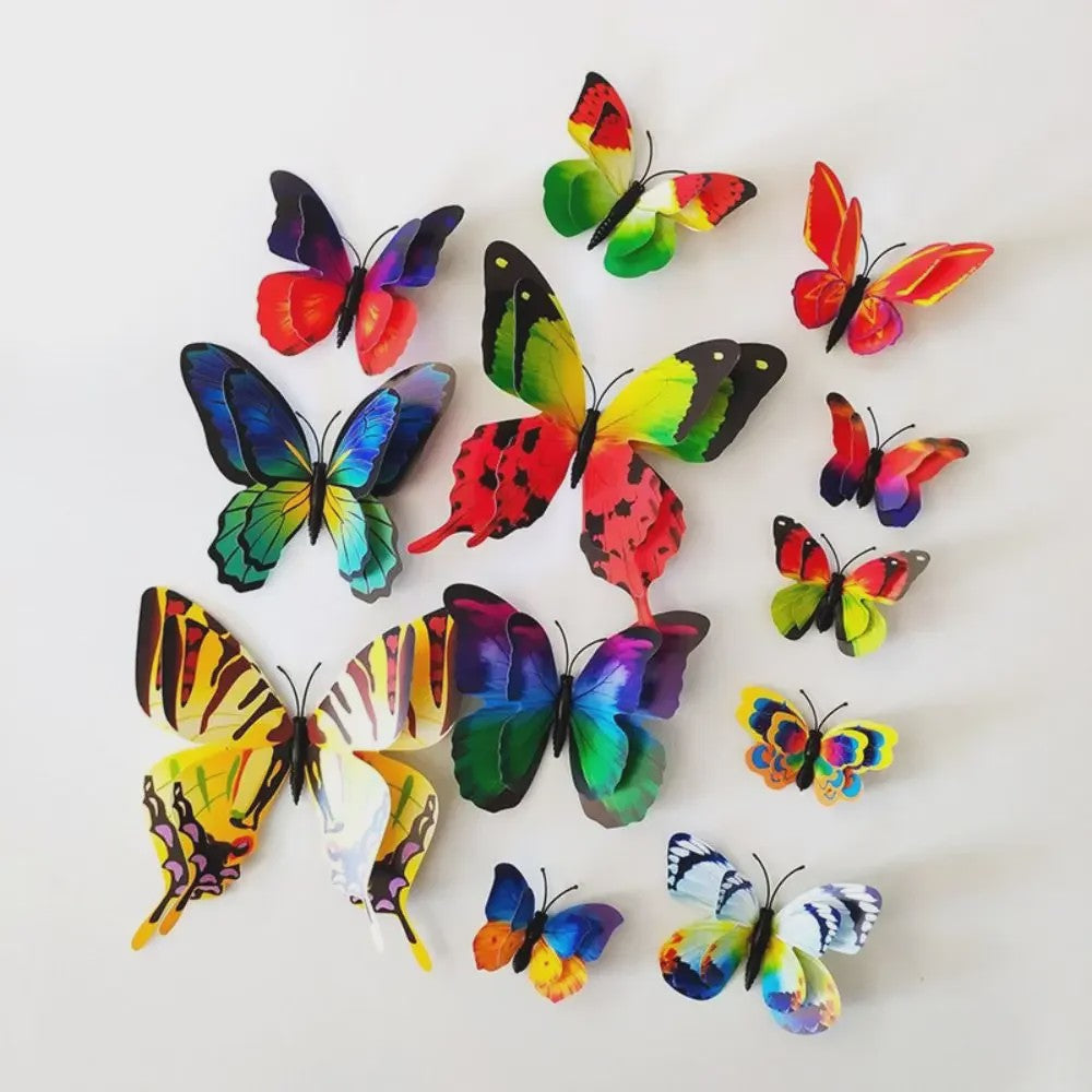 12x 3D Vlinder Stickers - Kleurrijke Decoratie voor Huis, Bruiloft & Kantoor