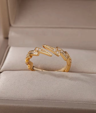 Luxe Gouden Ringen Set: Zirkonia & Boze Oog Design - Verstelbaar & Trendy