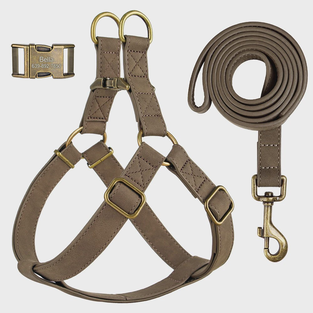 Luxe PU Leder Hondentuig met Leash en Gepersonaliseerde ID Gesp - Duurzaam voor Kleine & Middelgrote Honden