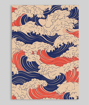 Abstracte Blauwe Golven Canvas Poster - Japandi Zen Stijl Wanddecoratie