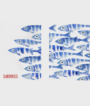 Retro Blauwe Sardine Canvas Poster - Mediterrane Stijl Wanddecoratie
