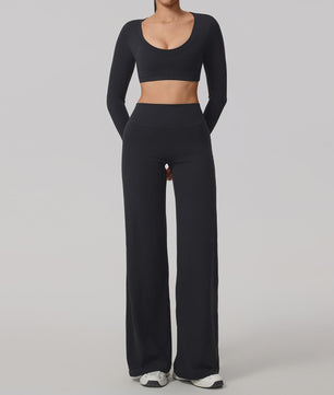 Dames Sportset: Sneldrogende Yoga Top met U-hals en Bell-Bottoms
