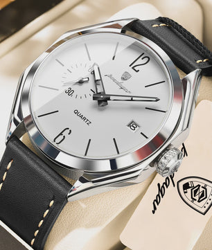 POEDAGAR Herenhorloge Leer - Zakelijk & Casual Kwarts Horloge met Datum & Waterdicht