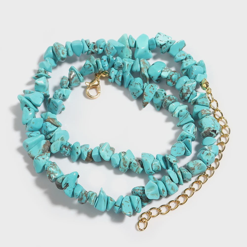 Unieke Natuursteen Choker Ketting - Onregelmatige Kristal & Aquamarijn Chips