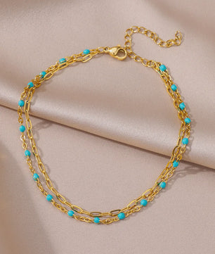 Gouden Anklet met Kralen en Bedels - Roestvrij Staal - Zomerse Strandjuwelen